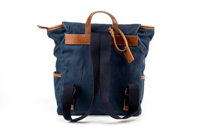 Leather Backpack In Waxed Cotton Made in USA Blue