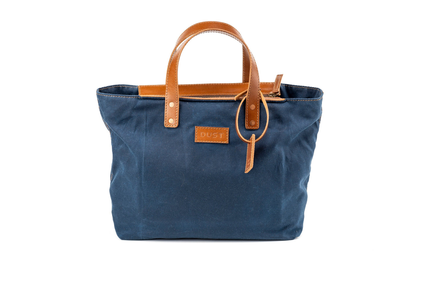 Leather Tote In Waxed Cotton Made in USA Blue