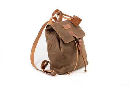 Leather Backpack With Waxed Cotton Made in USA Brown