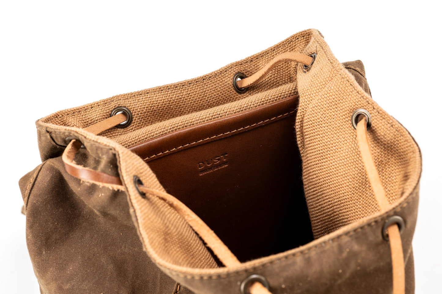 Leather Backpack With Waxed Cotton Made in USA Brown