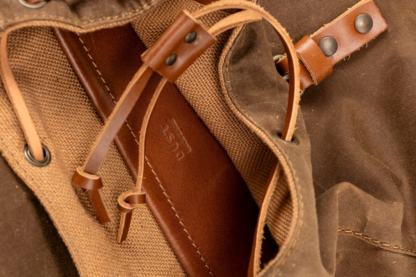 Leather Backpack With Waxed Cotton Made in USA Brown