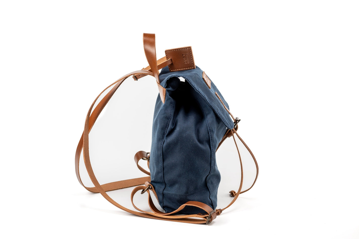 Leather Backpack With Waxed Cotton Made in USA Blue