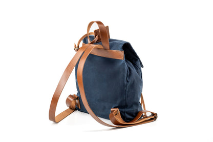 Leather Backpack With Waxed Cotton Made in USA Blue