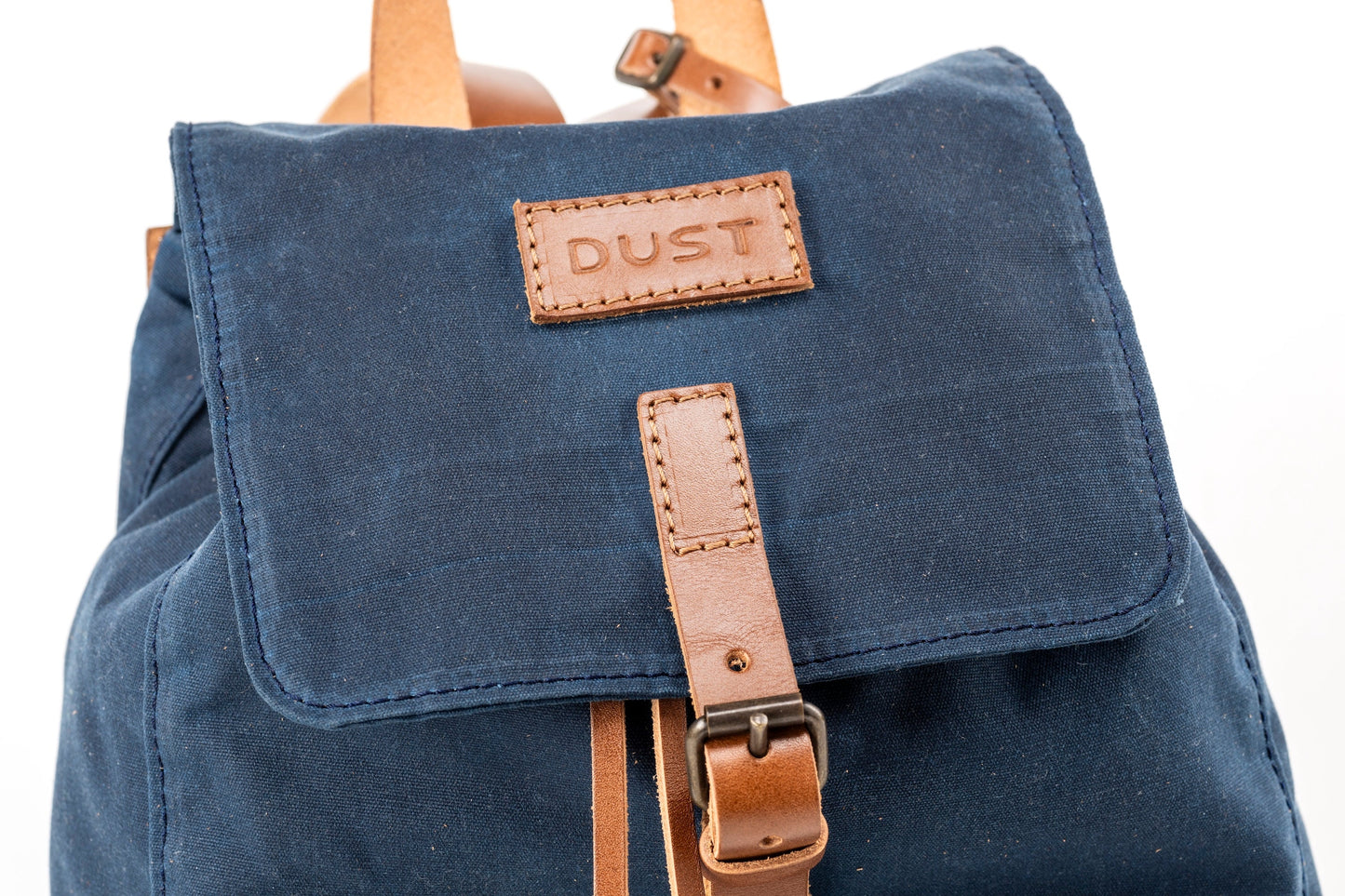 Leather Backpack With Waxed Cotton Made in USA Blue