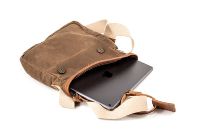 Leather Messenger In Waxed Cotton Made in USA Brown