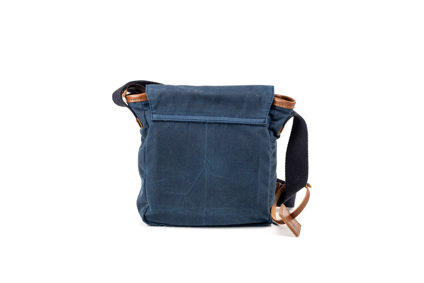 Leather Messenger In Waxed Cotton Made in USA Blue