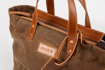 Leather Tote In Waxed Cotton Made in USA Brown