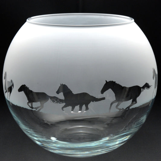 Galloping Horse Glass Flora Bowl Vase - Hand Etched/Engraved Gift