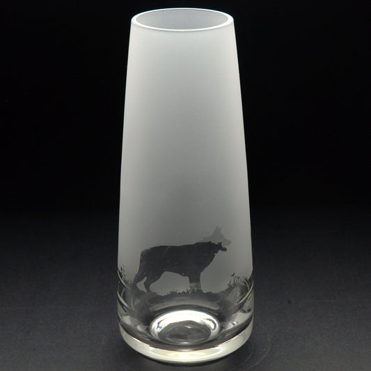 German Shepherd Dog Glass Bud Vase - Hand Etched/Engraved Gift