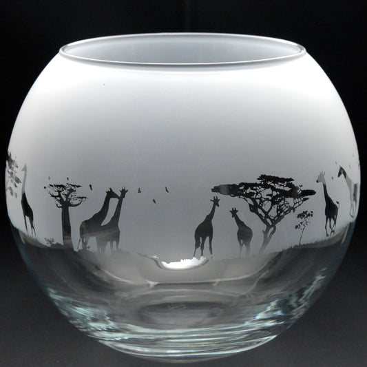 Giraffe Glass Flora Bowl Vase - Hand Etched/Engraved Gift