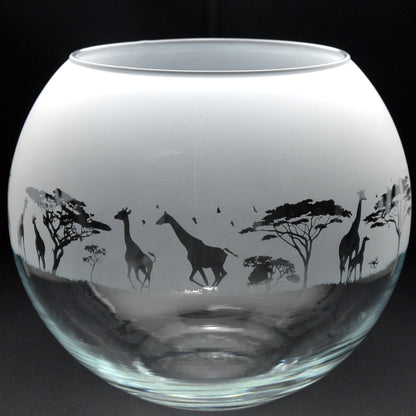 Giraffe Glass Flora Bowl Vase - Hand Etched/Engraved Gift