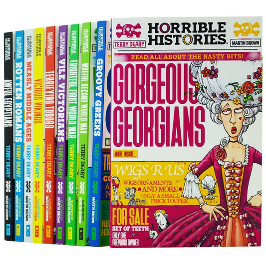 Horrible Histories Savage 10 Book Collection Set (Awful Egyptians, Rotten Romans, Vicious Vikings, Measly Middle Ages, Terrifying Tudors, Vile Victorians, Frightful First World War & More)