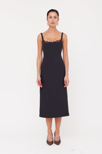 HILDA Black Square Neckline Dress With Lace Detail