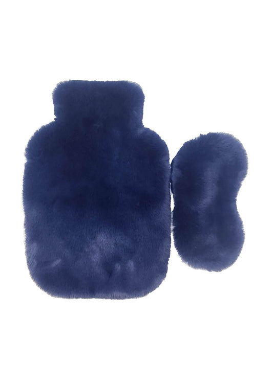 Faux Fur Hot Water Bottle and Eye Mask Set In Petrol