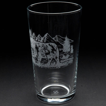 Highland Cow Pint Glass - Hand Etched/Engraved Gift