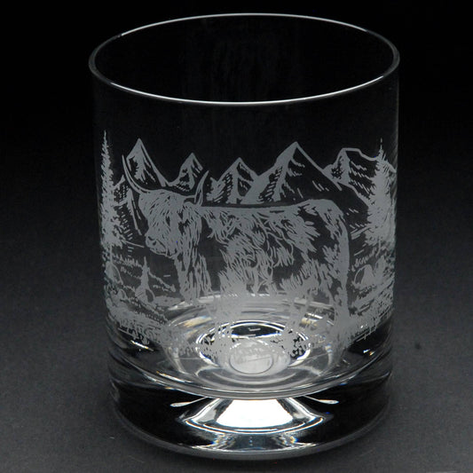 Highland Cow Whiskey Tumbler Glass - Hand Etched/Engraved Gift