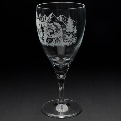 Highland Cow Crystal Wine Glass - Hand Etched/Engraved Gift