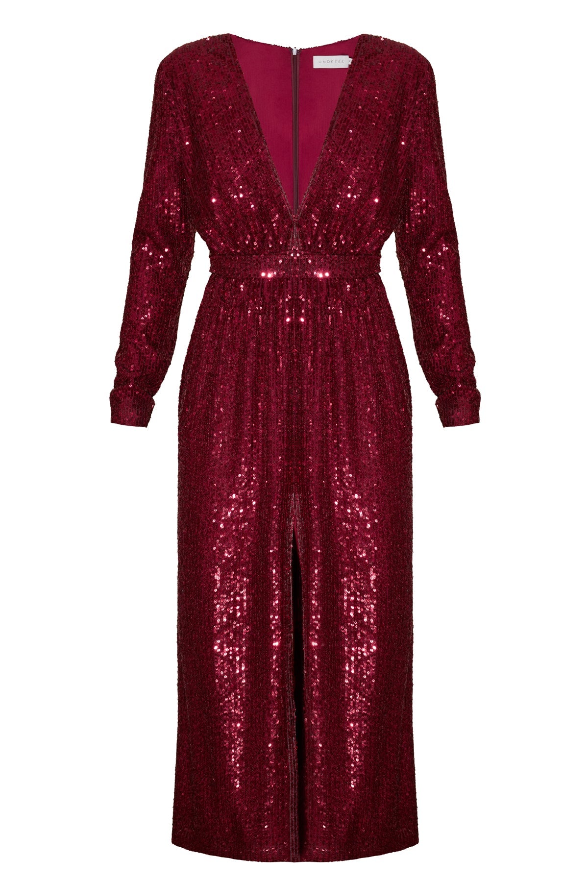 CLARA dark red sequin midi evening dress