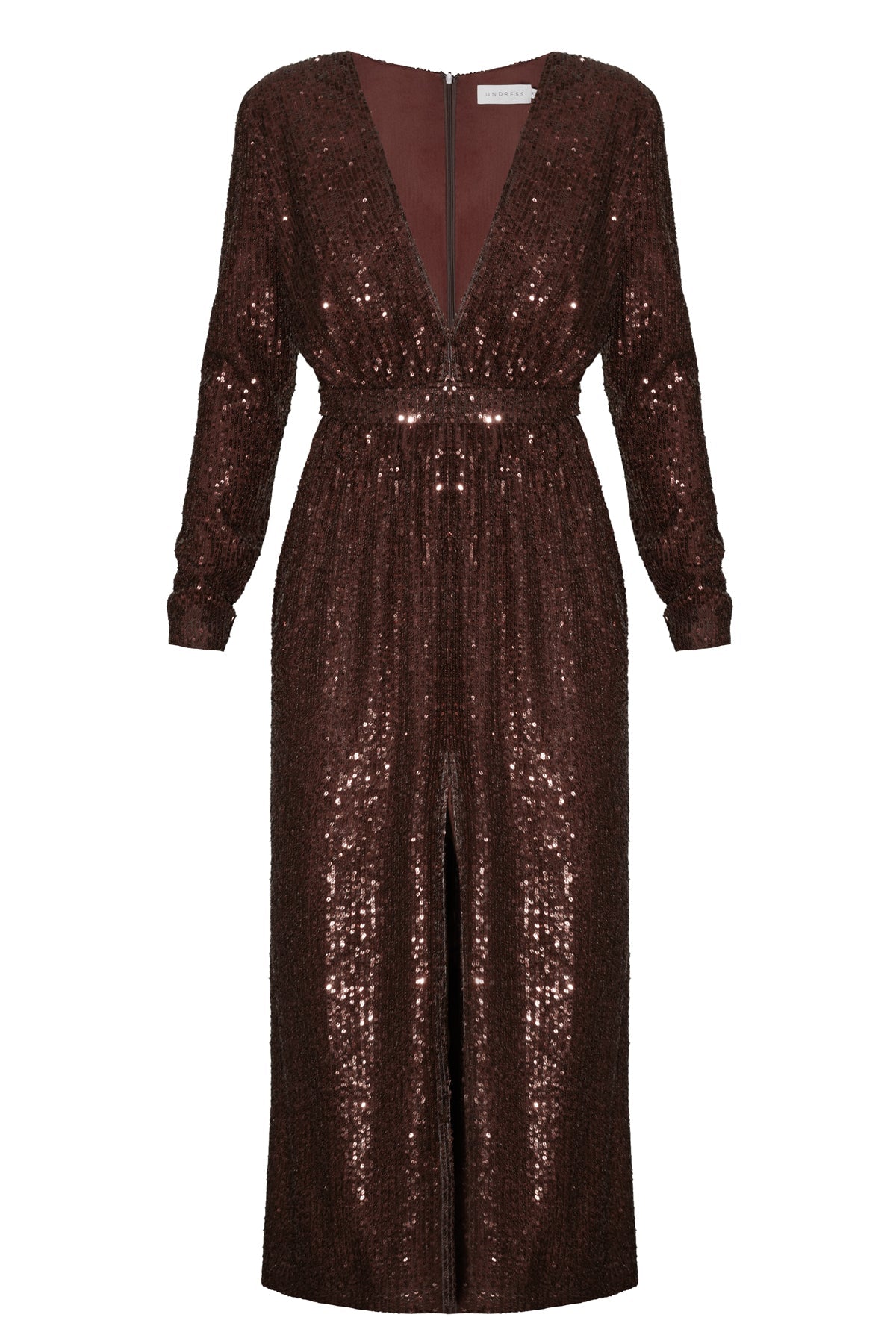 CLARA dark brown sequin midi dress