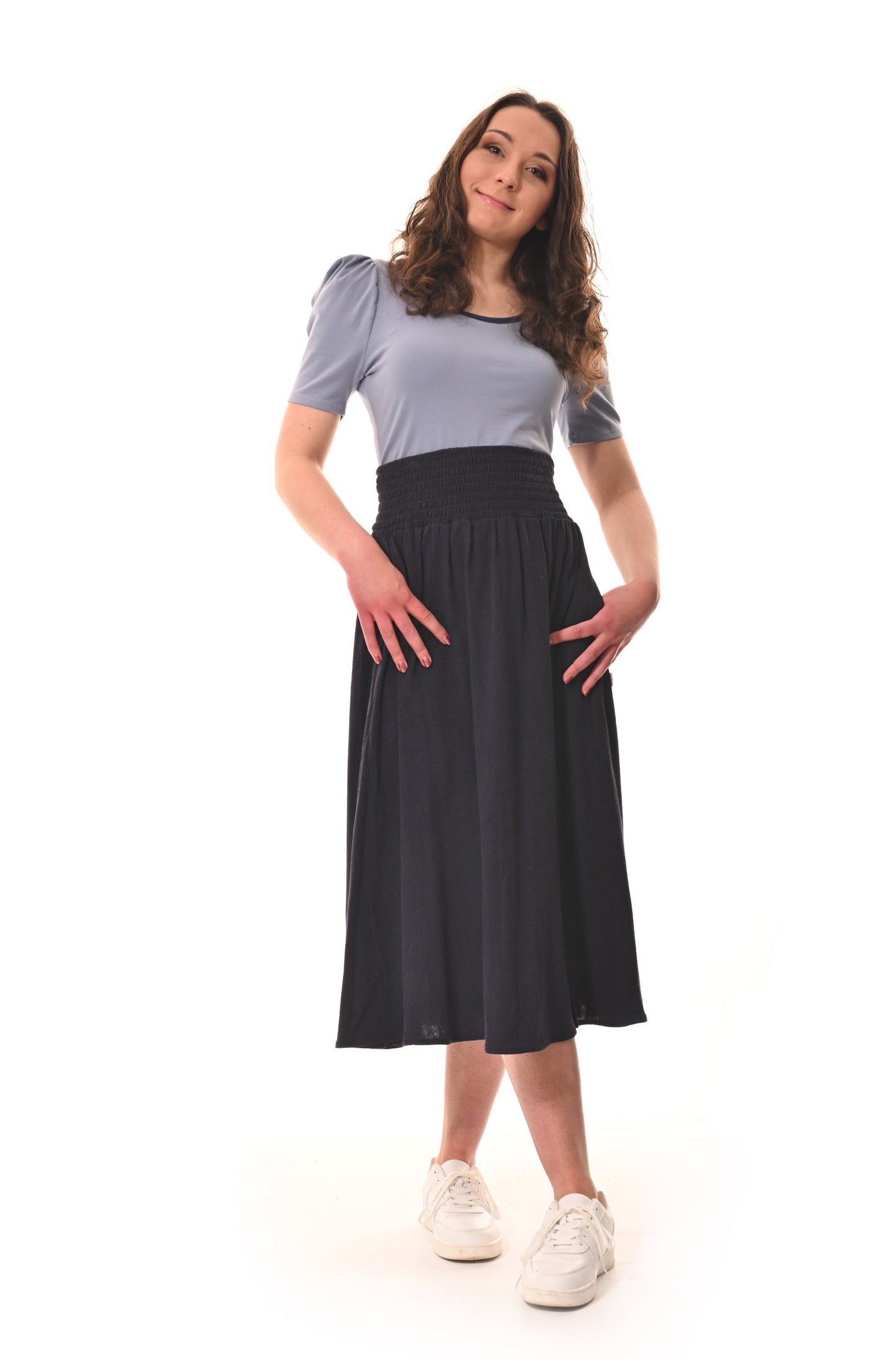 Sicily Midaxi Skirt With Split in Navy