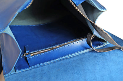 Leather Backpack in Cuoio Blue Mod 120