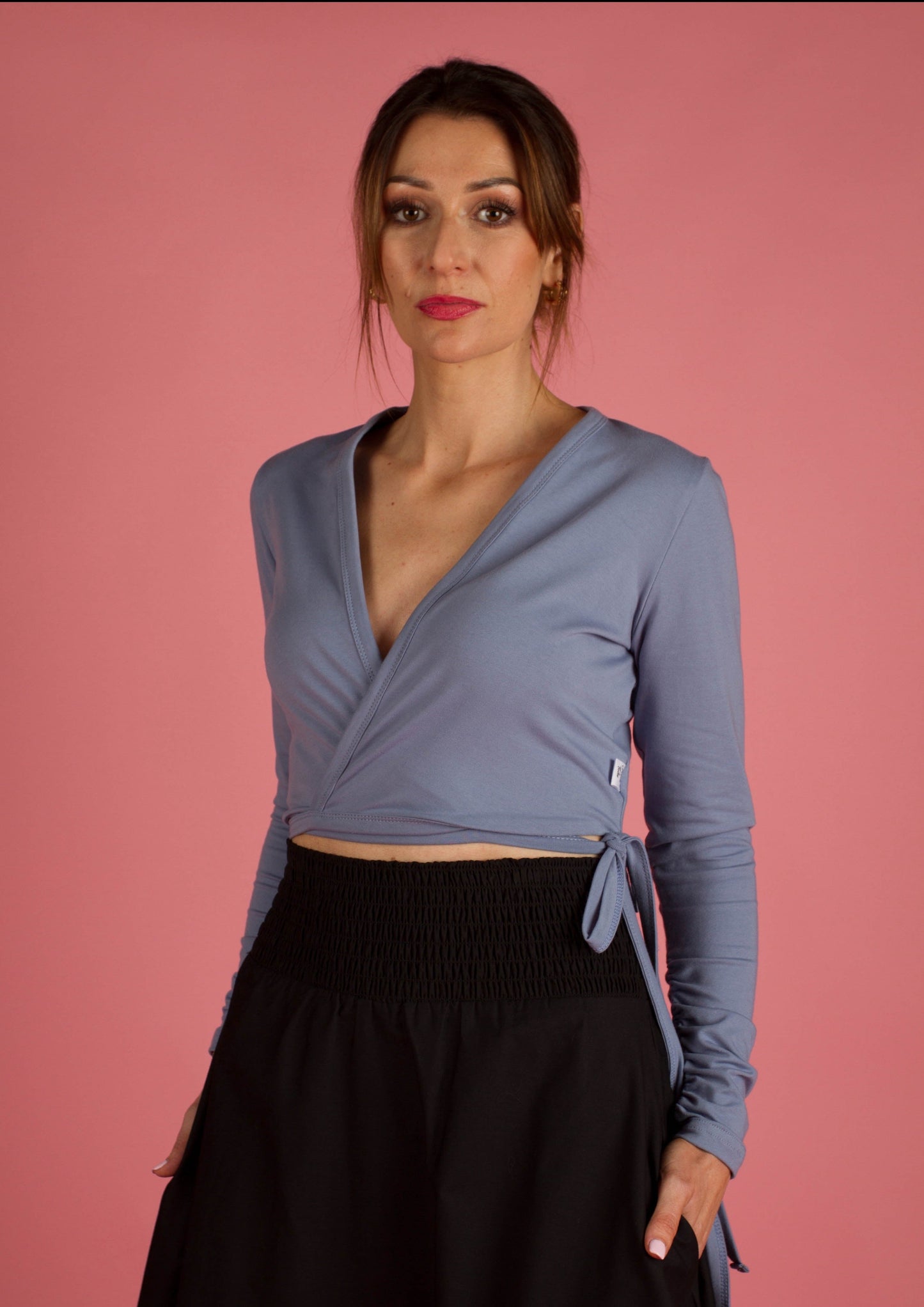 Daisy Ballet Wrap Top In Cornflower Blue