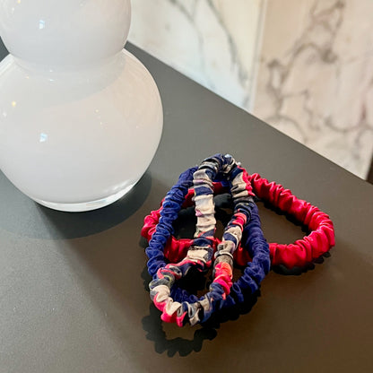 Midnight Garden | Single or Set of 3 Pure Mulberry Silk Skinny Scrunchie | Weekly Special Hair Ties | 0.4 inch