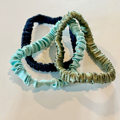 Prairie Trails | Single or Set of 3 Pure Mulberry Silk Skinny Scrunchie | Weekly Special Hair Ties | 0.4 inch