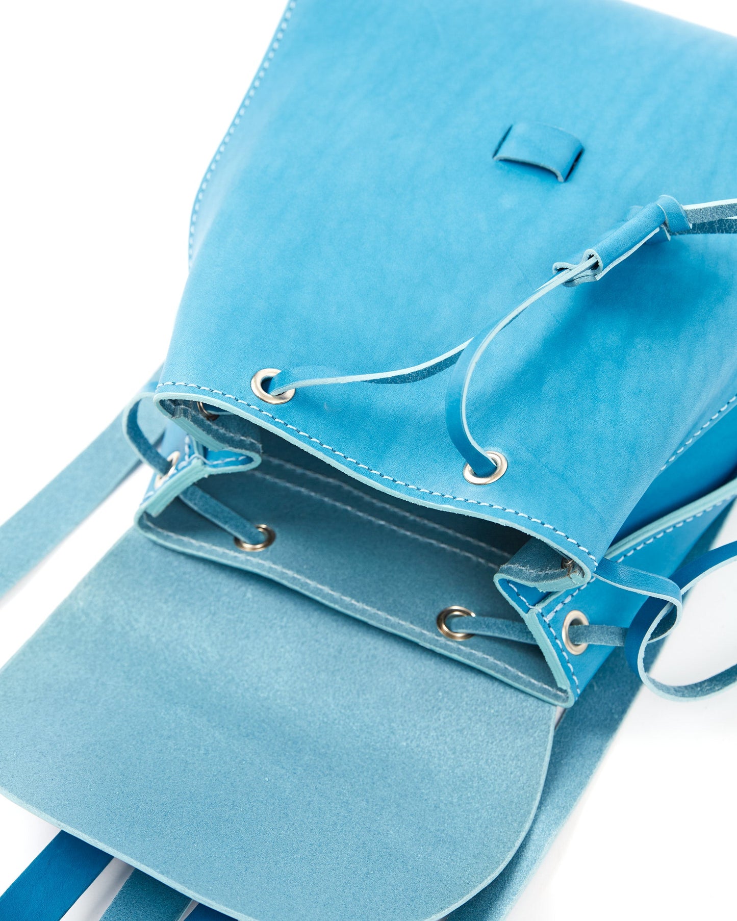 Leather Backpack in Cuoio Light Blue Mod 130