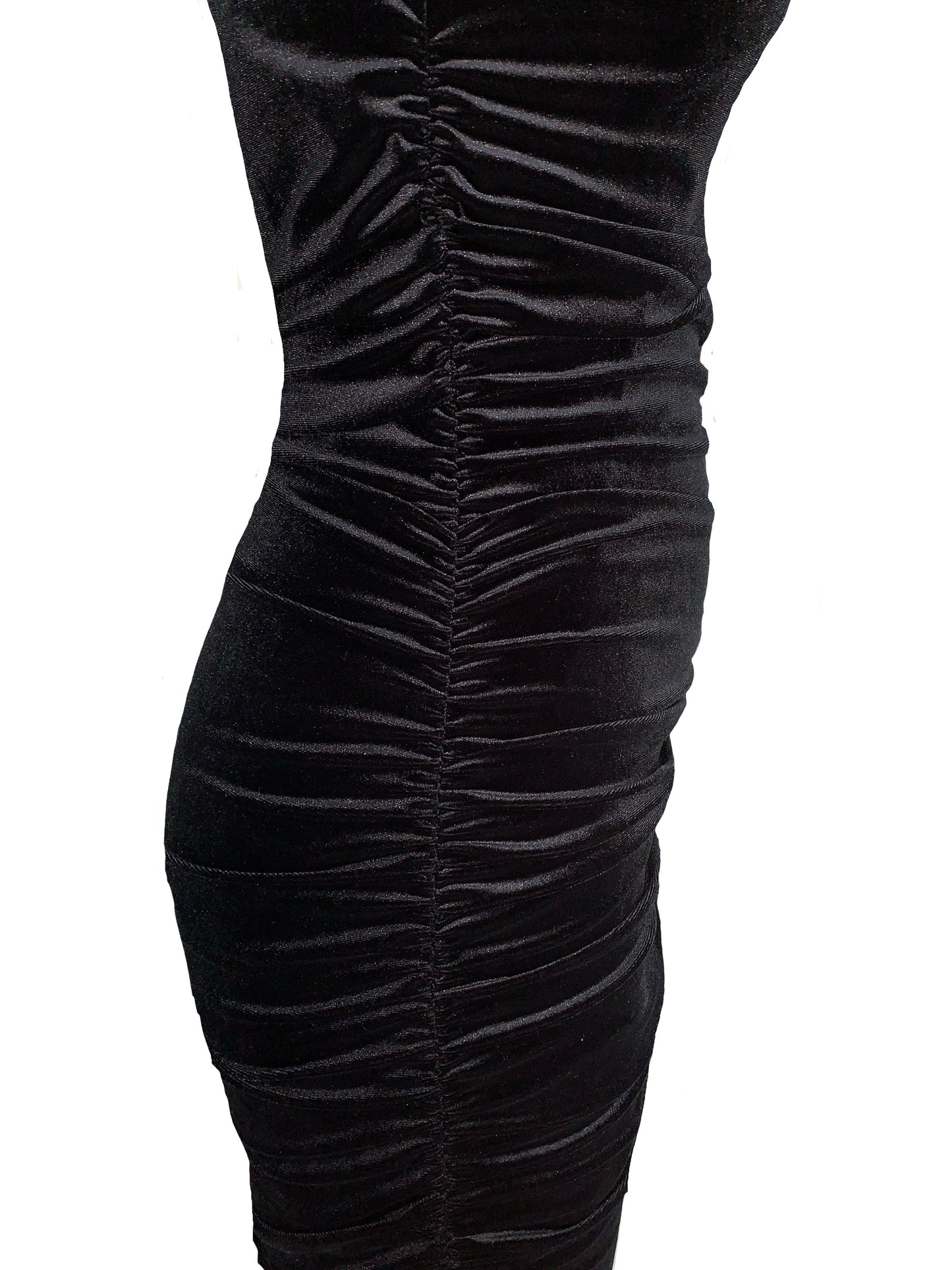 Veronica Ruched Body-con Midi Dress In Black Velour