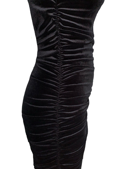 Veronica Ruched Body-con Midi Dress In Black Velour