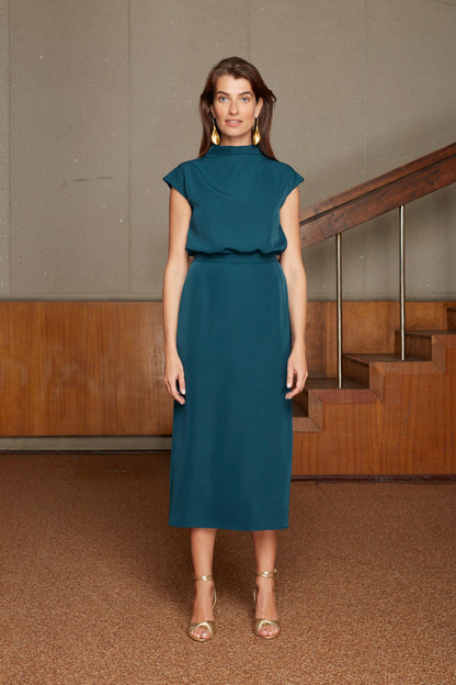 TESSA blue kimono sleeves midi dress