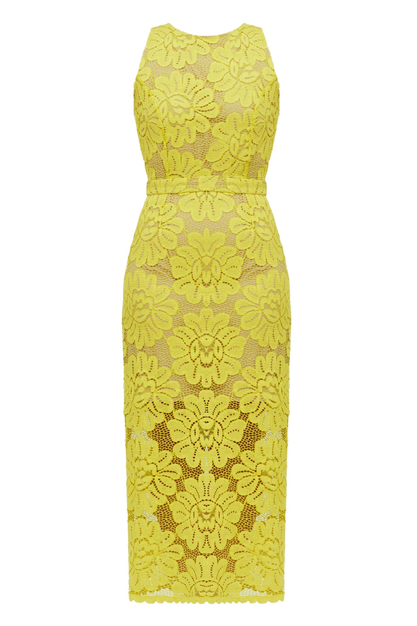 YEMA lime green lace midi dress with naked back