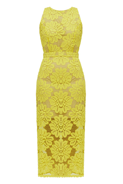 YEMA lime green lace midi dress with naked back