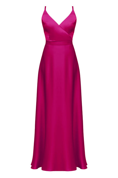 FREYA fuchsia pink satin long evening dress