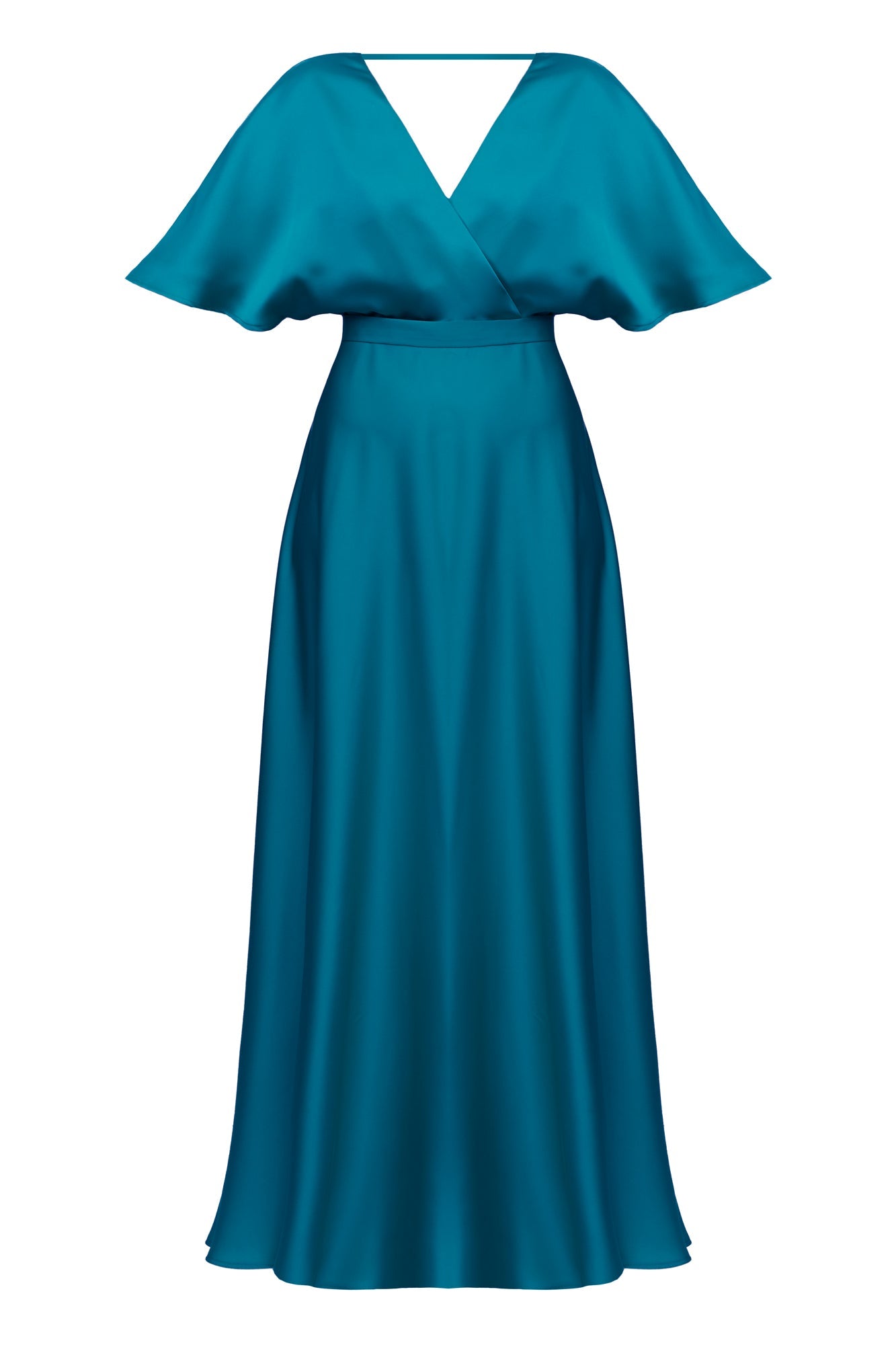 SOLENE dark turquoise satin maxi dress