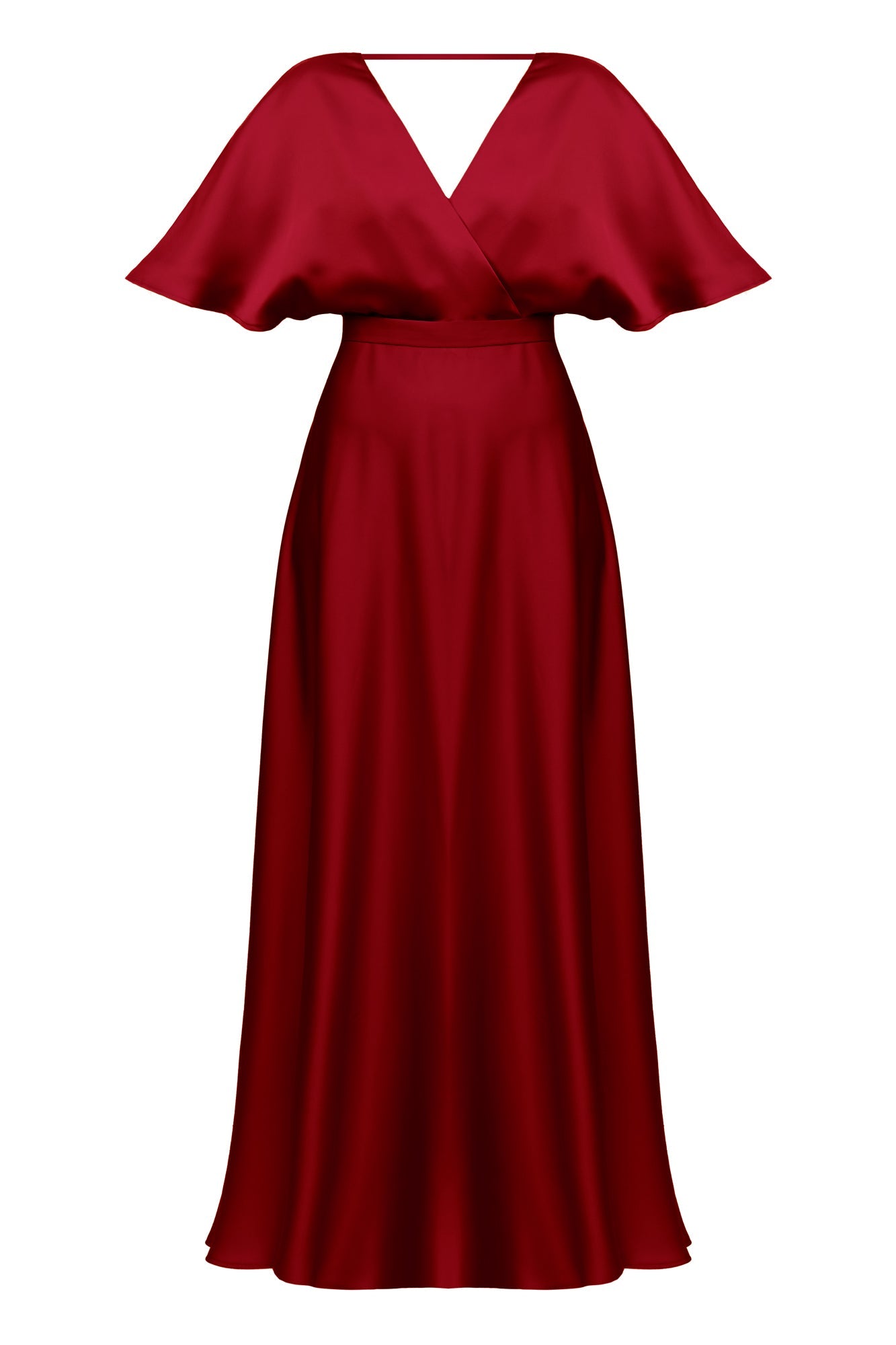 SOLENE burgundy red satin maxi evening dress