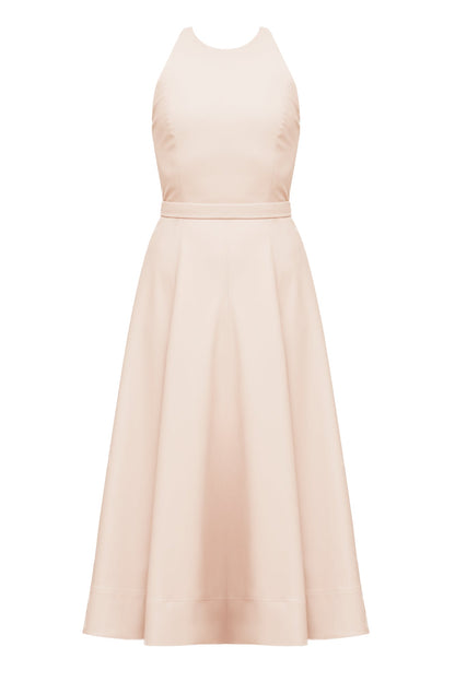 AVALON pastel pink vegan leather midi dress