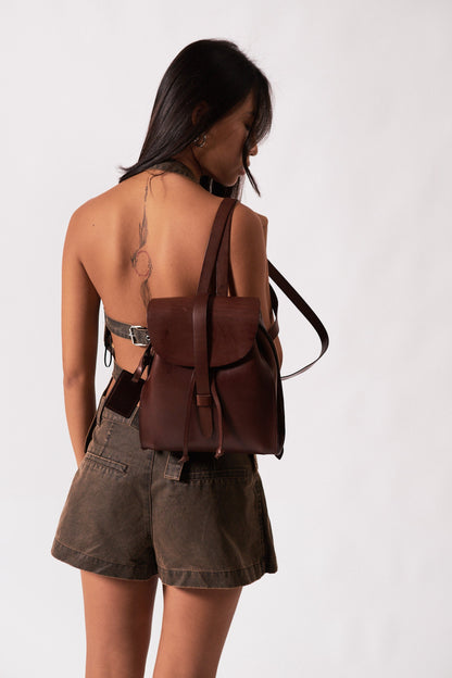 Leather Backpack in Cuoio Dark Brown Mod 130