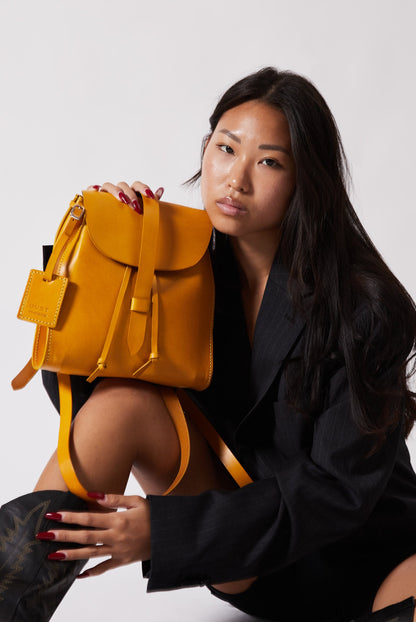 Leather Backpack in Cuoio Yellow Mod 130