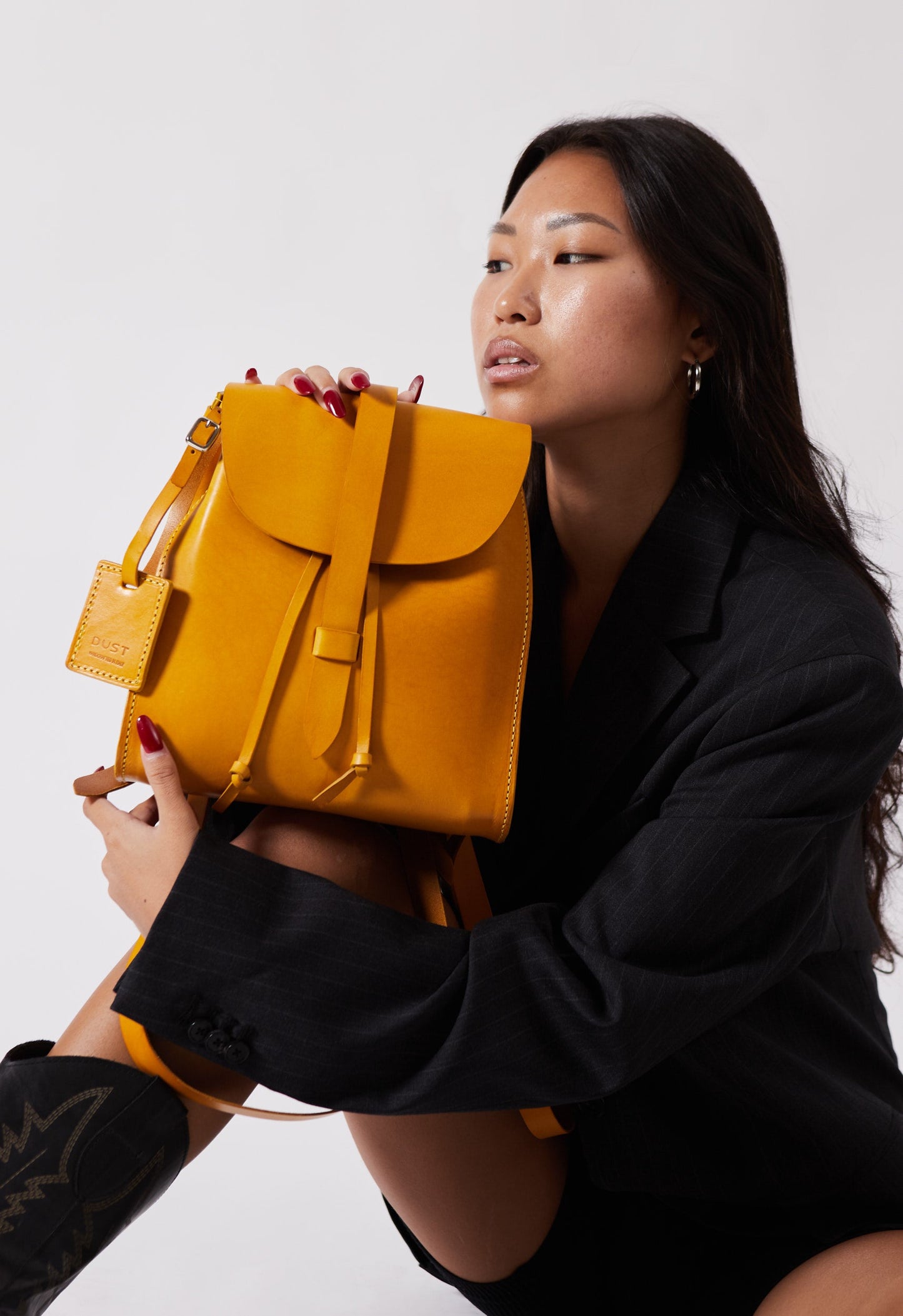 Leather Backpack in Cuoio Yellow Mod 130