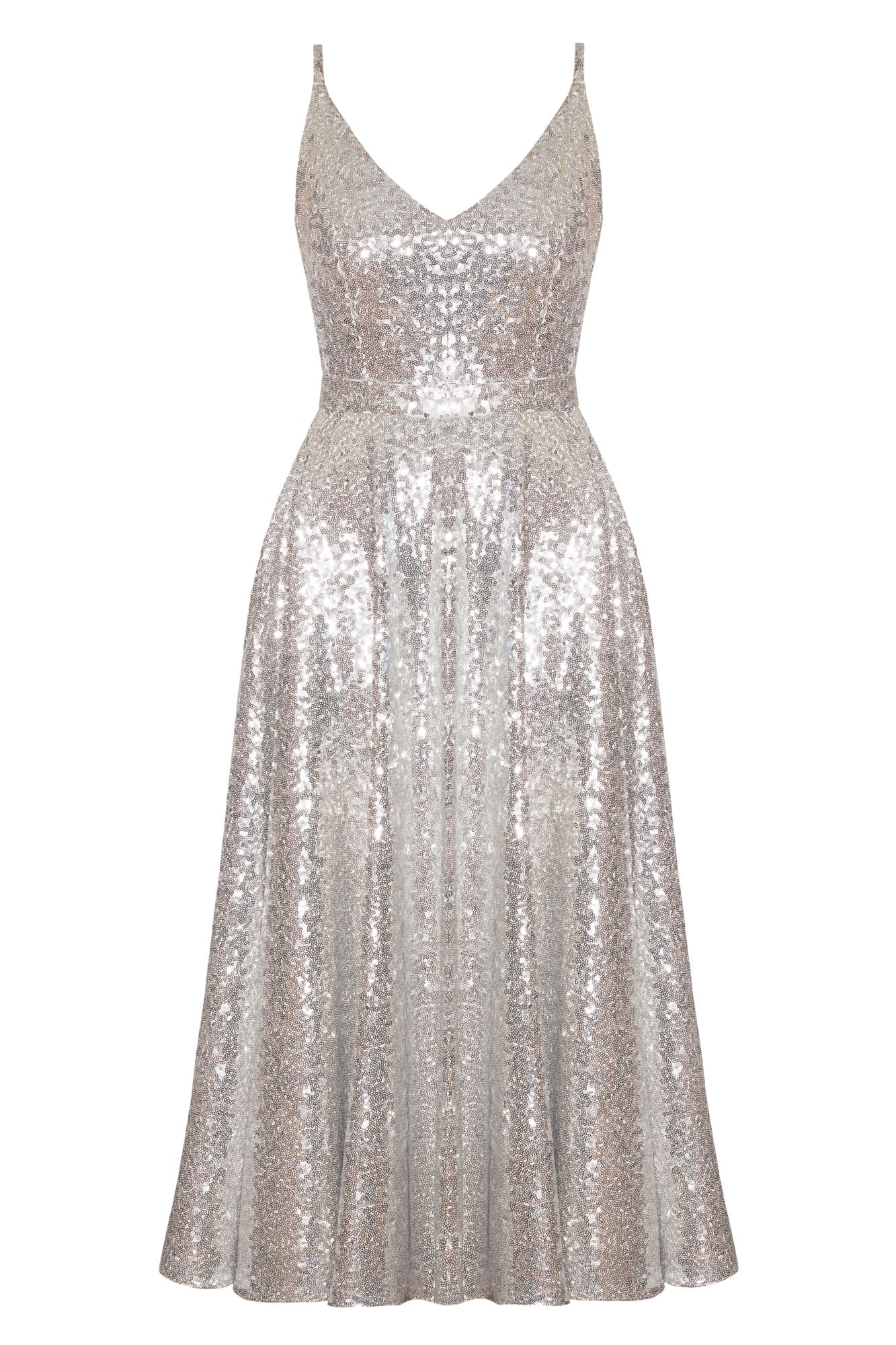 ADINA silver sequin midi dress