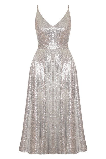 ADINA silver sequin midi dress