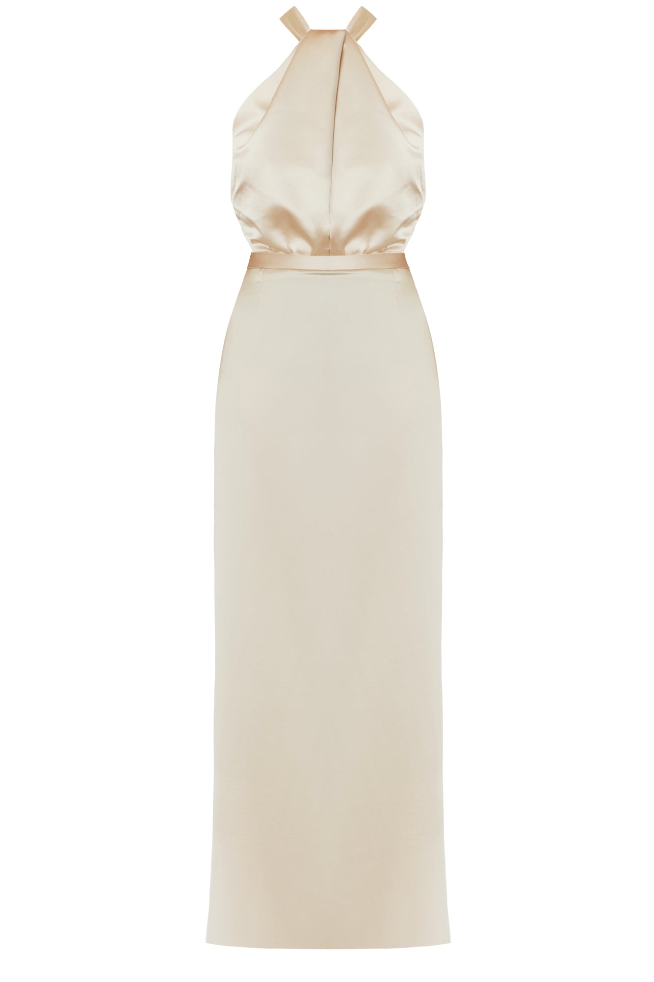 Handmade Champagne satin evening maxi dress ELONA