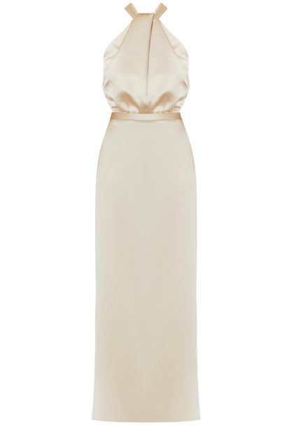 Handmade Champagne satin evening maxi dress ELONA