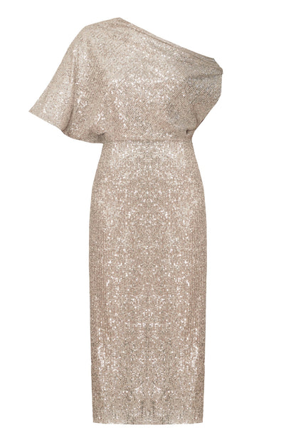 Handmade Silver sequin asymmetric midi dress MARGO