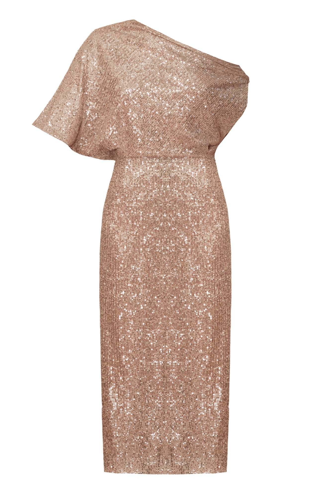 Handmade Nude sequin asymmetric evening dress MARGO