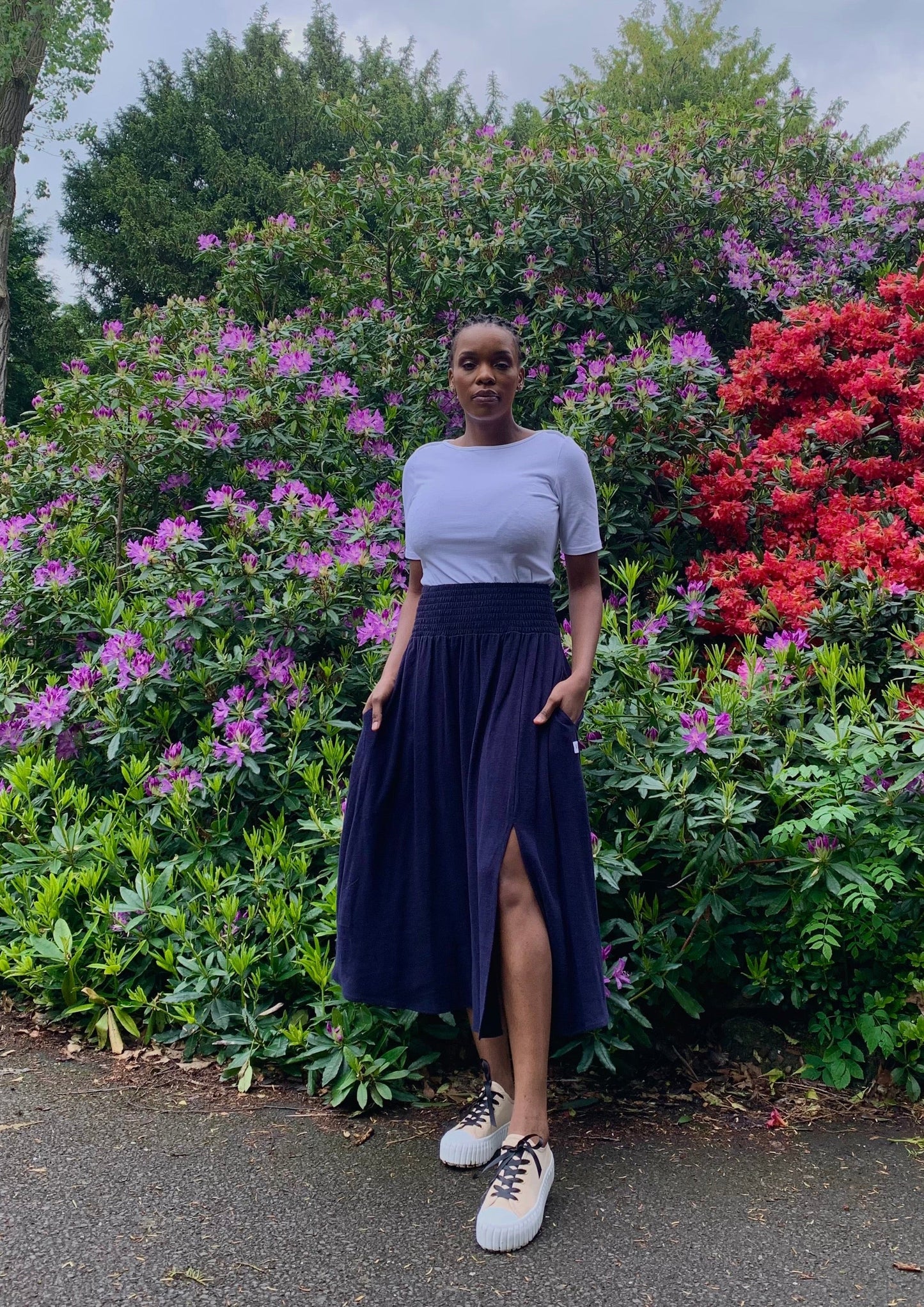 Sicily Midaxi Skirt With Split in Navy