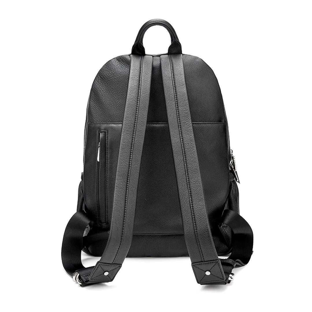 womens black leather backpack for work, travel and modern parenting 