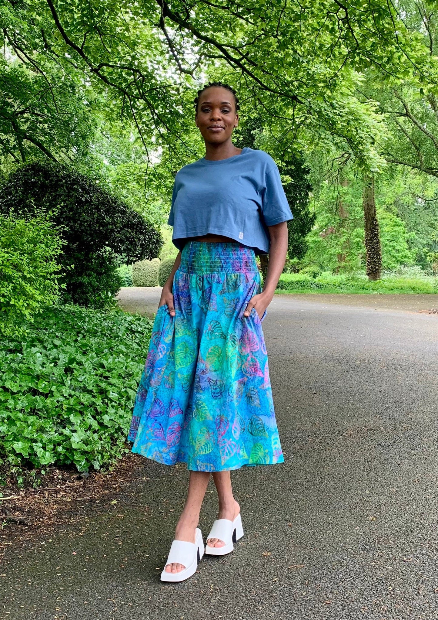 Orchid Midi Skirt With Pockets In Waterside Print